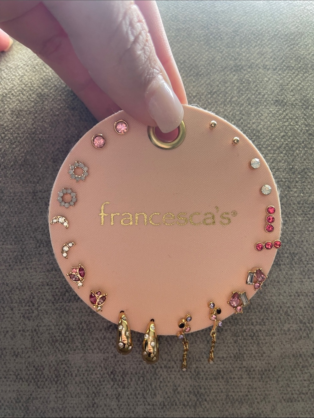 Francesca's Collections Pink and Gold Stud & Drop Earring Set
